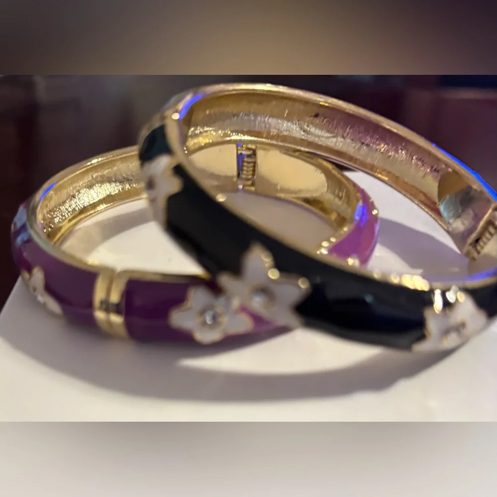Elegant Black and Purple Floral Bangles